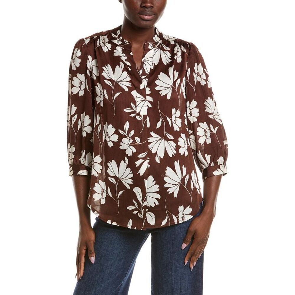 Anne Klein Womens  Printed Blouse, Brown
